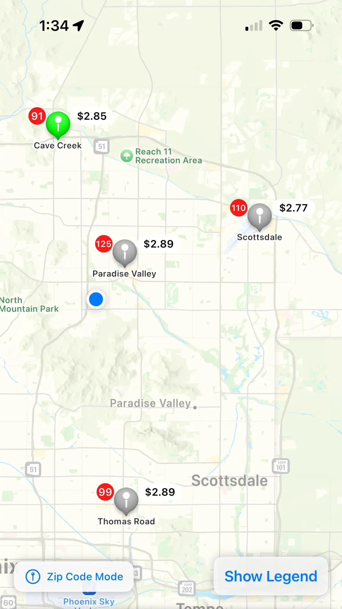 CostLow app map view showing nearby Costco warehouse locations with available deals