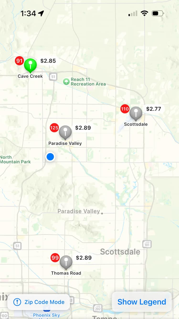 CostLow app map view showing nearby Costco warehouse locations with available deals