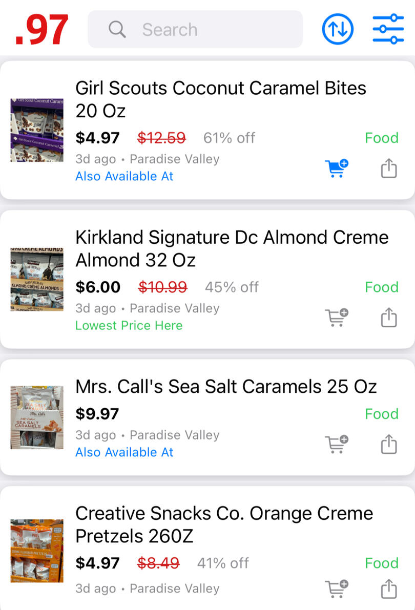 CostLow deals page CostLow deals page showing deals from a specific Costco warehouse