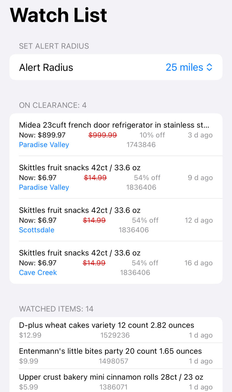 CostLow app Alerts and watched items Set alerts and watch costco items to find costco deals and costco97 deals